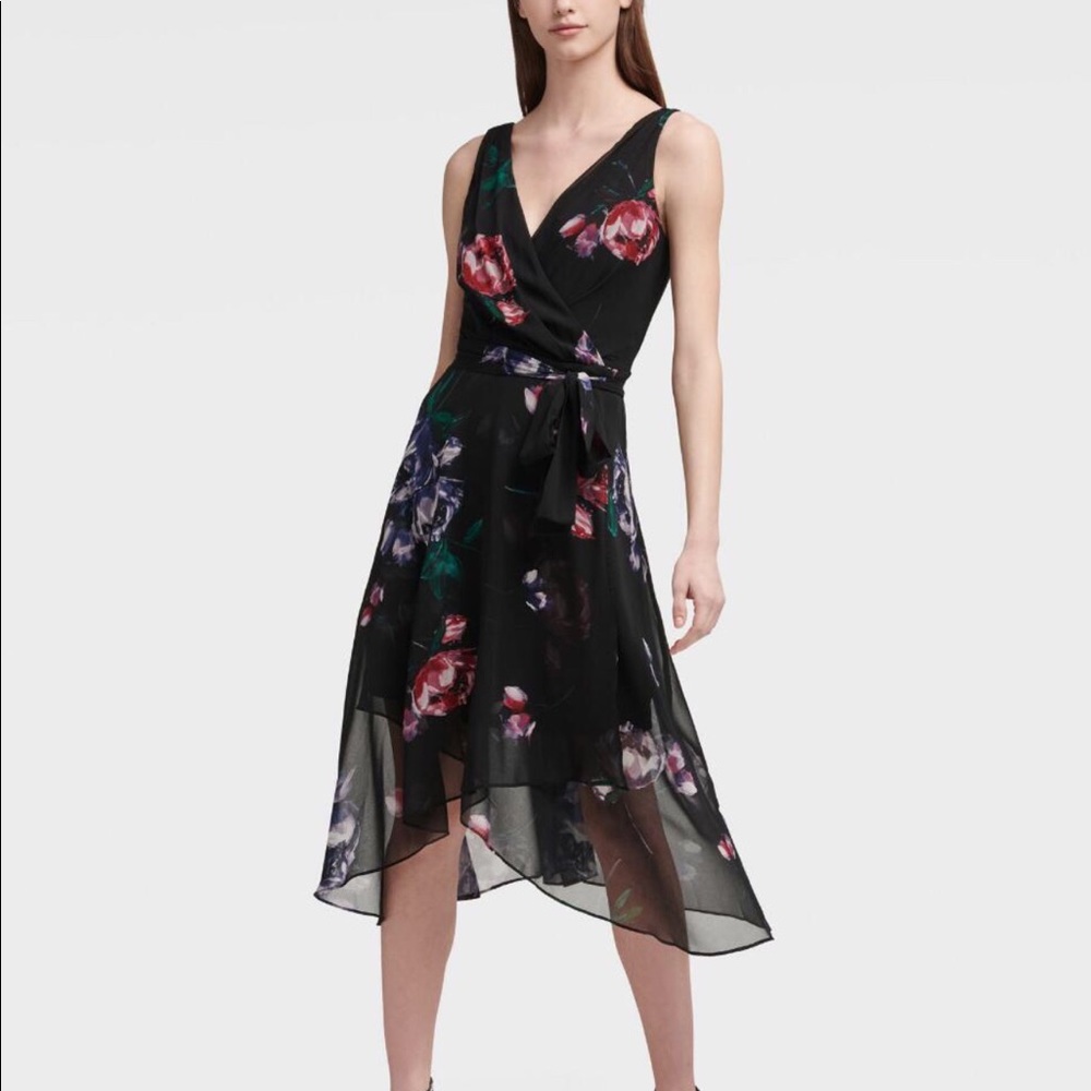 DNKY Floral V-Neck Wrap Dress